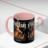 Fighter Accent Coffee Mug 11oz 15oz Black Ceramic Cup with Greek Warrior Statue and Flames Design for Hustlers and Motivated Minds