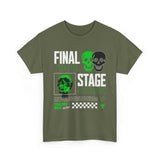 Final Stage Unisex Heavy Cotton Tee Graphic Black T Shirt Skull Neon Green Streetwear Futuristic Cyberpunk Bold Artistic Fashion Outfit