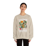 Lets Grow Together Floral Graphic Comfortable Unisex Crewneck Sweatshirt Motivational Streetwear Bold Botanical Empowerment Design Perfect Gift for Couples Friends Birthdays Cozy Days and Everyday Casual Wear