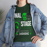 Final Stage Unisex Heavy Cotton Tee Graphic Black T Shirt Skull Neon Green Streetwear Futuristic Cyberpunk Bold Artistic Fashion Outfit