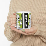 Unisex Not Alone Alien Ceramic Coffee Mug UFO Cartoon Graphic Cup Extraterrestrial Sci Fi Space Themed Conspiracy Inspired Paranormal Gift Drinkware