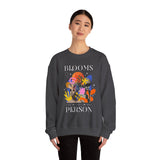 Blooms Person Unisex Heavy Blend Crewneck Sweatshirt Graphic Pullover Black Abstract Colorful Floral Head Artistic Modern Streetwear Creative Futuristic Fashion Outfit