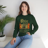 Dollar The Strength Burning Money Legacy Unisex Heavy Blend Crewneck Sweatshirt Gothic Flames Graphic Bold Motivational Streetwear Pullover