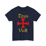 Deus Vult Unisex T Shirt Medieval Crusader Cross Graphic Tee Warrior Knight Inspired Vintage Christian Symbol Heavy Cotton Streetwear