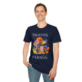 Blooms Person Unisex Softstyle T Shirt Modern Graphic Tee Black Artistic Abstract Colorful Floral Head Design Futuristic Streetwear Creative Fashion Outfit