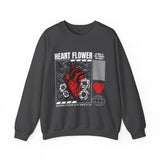Heart Flower Graphic Unisex Heavy Blend Crewneck Sweatshirt Comfortable Streetwear Pullover Bold Red and Black Floral Heart Design Symbol of Love Strength and Vitality Perfect Gift for Friends Birthdays Cozy Days and Everyday Wear