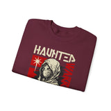 Haunted Warrior Unisex Heavy Blend Crewneck Sweatshirt Graphic Pullover Black Samurai Ninja Fighter Bold Red Streetwear Futuristic Artistic Fashion Outfit