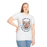 Laughing Pig Fun Cartoon Unisex Heavy Cotton Tee Trendy Humor Streetwear Graphic Shirt Perfect Gift for Friends Birthdays Casual Wear