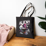 Aliens Exist Cotton Canvas Tote Bag UFO Extraterrestrial Glitch Art Eco Friendly Shopping Bag