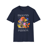 Blooms Person Unisex Softstyle T Shirt Modern Graphic Tee Black Artistic Abstract Colorful Floral Head Design Futuristic Streetwear Creative Fashion Outfit