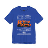 Orange Retro JDM Inspired Sports Coupe Blueprint Unisex Heavy Cotton Tee Street Racing Art Shirt for Car Lovers Daily Wear