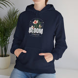 Unisex Heavy Blend Hooded Sweatshirt Bloom Stronger Floral Graphic Hoodie Black Motivational Nature Inspired Aesthetic Streetwear Fashion Outfit