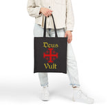Deus Vult Tote Bag Cotton Canvas Medieval Knight Cross Crusader Shield Christian Warrior Faith Design Durable Reusable Eco Friendly Shopping Carry Bag