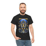 Eye Of Eternity Unisex Heavy Cotton Tee Ancient Egyptian Owl Pharaoh Gold And Blue Cosmic Streetwear Tee For Spiritual Strength And Timeless Power