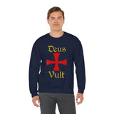 Unisex Deus Vult Crewneck Sweatshirt Medieval Crusader Cross Heavy Blend Fleece Pullover Warrior Knight Inspired Vintage Christian Symbol Streetwear