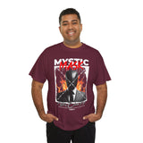 Mystic Mask Flames Graphic Unisex Heavy Cotton Tee Hustler Streetwear Motivational Dark Mystery Bold Design