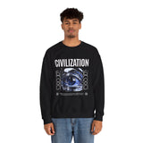 Civilization Eye Of Memory Graphic Unisex Heavy Blend Crewneck Sweatshirt Futuristic Visionary Streetwear Abstract Blue Eye Pullover