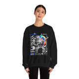 Fearless Memory Unisex Heavy Blend Crewneck Sweatshirt Graphic Pullover Black Astronaut Space Warrior Futuristic Sci Fi Bold Streetwear Artistic Fashion Outfit