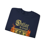 Dollar The Strength Burning Money Legacy Unisex Heavy Blend Crewneck Sweatshirt Gothic Flames Graphic Bold Motivational Streetwear Pullover