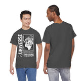 Universe Beyond The Cosmos Unisex Heavy Cotton Tee Graphic Black T Shirt Skeleton Hand Space Infinity Streetwear Futuristic Sci Fi Artistic Fashion Outfit