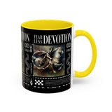 Fearless Devotion Accent Coffee Mug 11oz 15oz Black Ceramic Cup with Warrior on Horse Artwork for Courage Loyalty and Strength Lovers