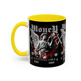 Money Bright Angel Accent Coffee Mug 11oz 15oz Gothic Statue Black Ceramic Cup with Red Flames and Cash Design for Hustlers