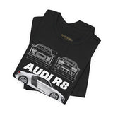 White Mid Engine Sports Coupe Blueprint Artwork Unisex Heavy Cotton Tee High Performance Inspired Streetwear Graphic Shirt For Car Enthusiasts And Automotive Art Fans