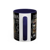 Fearless Devotion Accent Coffee Mug 11oz 15oz Black Ceramic Cup with Warrior on Horse Artwork for Courage Loyalty and Strength Lovers