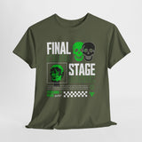 Final Stage Unisex Heavy Cotton Tee Graphic Black T Shirt Skull Neon Green Streetwear Futuristic Cyberpunk Bold Artistic Fashion Outfit