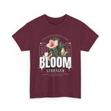Bloom Stronger Floral Graphic Black Unisex Heavy Cotton T Shirt Motivational Nature Inspired Aesthetic Streetwear Fashion Outfit