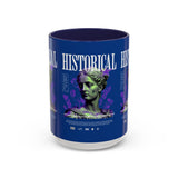 Historical Accent Coffee Mug 11oz 15oz Black Ceramic Cup with Greek Goddess Statue and Purple Floral Design for Art and History Lovers