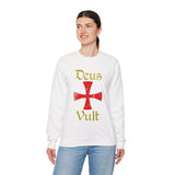 Unisex Deus Vult Crewneck Sweatshirt Medieval Crusader Cross Heavy Blend Fleece Pullover Warrior Knight Inspired Vintage Christian Symbol Streetwear