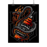 Inferno Spirit Fiery Dragon Whiskey Bottle Matte Vertical Poster Bold Bar Wall Art Gothic Biker Decor Streetwear Aesthetic Tattoo Flame Design Symbol of Rebellion Passion and Energy