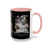 Sadness Statue Accent Coffee Mug 11oz 15oz Two Tone Ceramic Gothic Art Cup with Butterfly and Flame Design