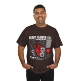Heart Flower Graphic Unisex Heavy Cotton Tee Comfortable Streetwear T Shirt Bold Red and Black Floral Heart Design Symbol of Love Strength and Vitality Perfect Gift for Friends Birthdays and Casual Everyday Wear