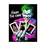 Joker Enjoy The Game Glossy Poster Bold Gothic Wall Art Dark Psychological Design Fiery Street Aesthetic Print for Risk Takers and Art Collectors