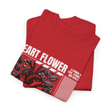 Heart Flower Graphic Unisex Heavy Cotton Tee Comfortable Streetwear T Shirt Bold Red and Black Floral Heart Design Symbol of Love Strength and Vitality Perfect Gift for Friends Birthdays and Casual Everyday Wear