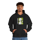 Not Alone Alien Unisex Hoodie UFO Graphic Pullover Sweatshirt Cartoon Extraterrestrial Sci Fi Space Themed Conspiracy Inspired Paranormal Streetwear
