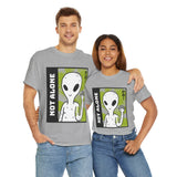 Unisex Not Alone Alien T Shirt Cartoon UFO Graphic Tee Extraterrestrial Sci Fi Space Themed Paranormal Conspiracy Inspired Streetwear Top