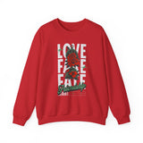 Love Fake Friendship Rose Crewneck Comfortable Unisex Sweatshirt Bold Graphic Streetwear Pullover Empowering Artistic Floral Design For Self Expression Perfect Gift For Friends Birthdays Cozy Days Casual Wear