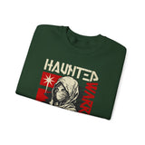 Haunted Warrior Unisex Heavy Blend Crewneck Sweatshirt Graphic Pullover Black Samurai Ninja Fighter Bold Red Streetwear Futuristic Artistic Fashion Outfit