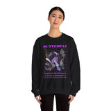 Unisex Heavy Blend Crewneck Sweatshirt Butterfly Holographic Graphic Pullover Black Streetwear Where Elegance Takes Flight Trendy Aesthetic Fashion Outfit