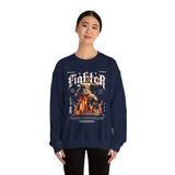 Fighter Resilience Victorious Flame Statue Graphic Unisex Heavy Blend Crewneck Sweatshirt Motivation Streetwear Pullover