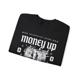 Money Up In Flames Unisex Heavy Blend Crewneck Sweatshirt Graphic Pullover Black Hustler Fire Money Design Bold Streetwear Entrepreneur Alpha Mindset Wealth Fashion