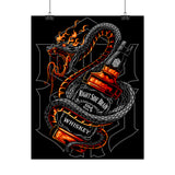 Inferno Spirit Fiery Dragon Whiskey Bottle Matte Vertical Poster Bold Bar Wall Art Gothic Biker Decor Streetwear Aesthetic Tattoo Flame Design Symbol of Rebellion Passion and Energy
