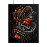 Inferno Spirit Fiery Dragon Whiskey Bottle Matte Vertical Poster Bold Bar Wall Art Gothic Biker Decor Streetwear Aesthetic Tattoo Flame Design Symbol of Rebellion Passion and Energy
