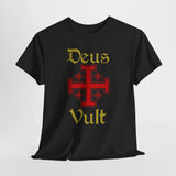 Deus Vult Unisex T Shirt Medieval Crusader Cross Graphic Tee Warrior Knight Inspired Vintage Christian Symbol Heavy Cotton Streetwear
