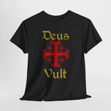 Unisex Deus Vult T Shirt Medieval Crusader Cross Graphic Tee Warrior Knight Inspired Vintage Christian Symbol Heavy Cotton Streetwear