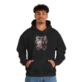 Money Bright Unisex Heavy Blend Hooded Sweatshirt Angel Statue Graphic Gothic Streetwear Red Neon Aesthetic Artistic Fashion Hoodie