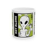 Unisex Not Alone Alien Ceramic Coffee Mug UFO Cartoon Graphic Cup Extraterrestrial Sci Fi Space Themed Conspiracy Inspired Paranormal Gift Drinkware